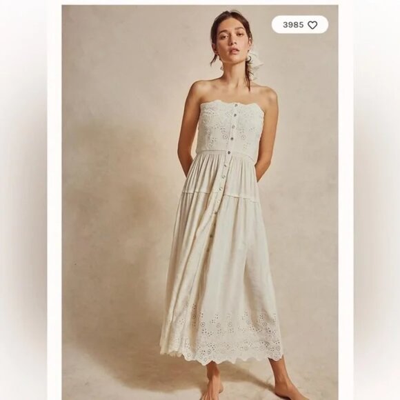 ✨SOLD✨Free People Evelyn Eyelet Eyelet Midi Dress ivory - S (partial tag) $198 - Picture 7 of 10